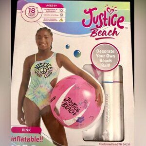 Justice Beach Inflatable Pink Beach Ball 18 Inches Decorate Your Ball Girl's NEW